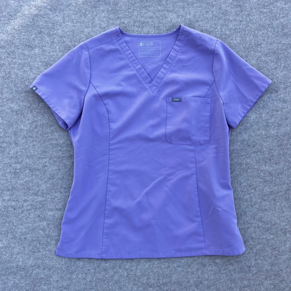 FIGS Technical Collection Scrub Top Womens Large Lavender Dew V-Neck Pocket